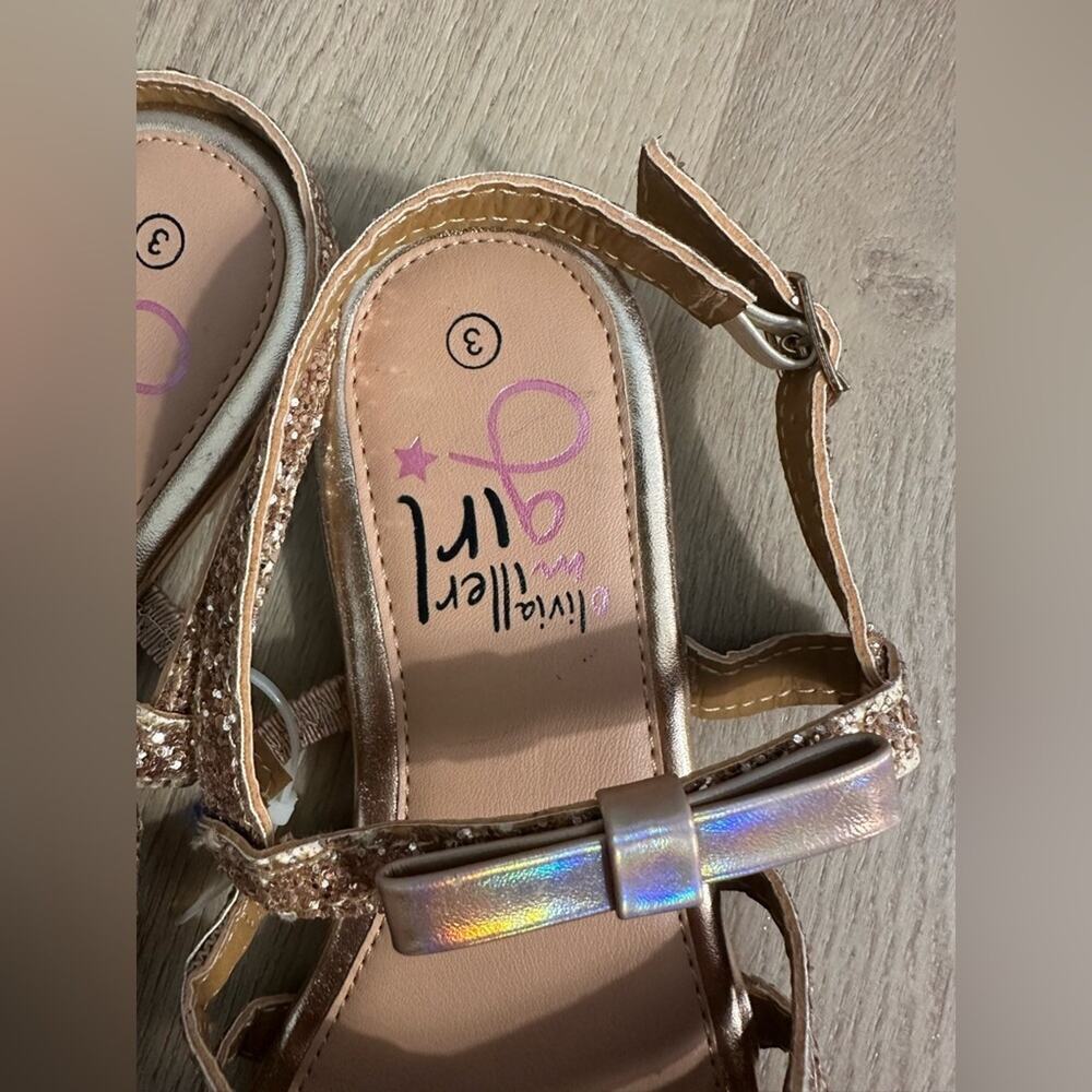 NWOT Olivia Miller Little Girls Size 3 Slingback Sandals in Rose Gold Glitter - Picture 2 of 4